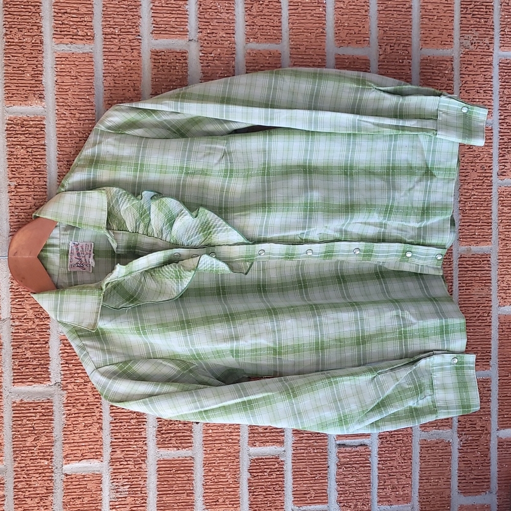 Vintage Rockmount Ranch Wear green plaid women's pearlsnap buttonup